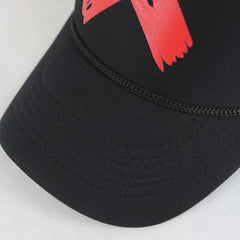 Black Trucker Cap with Bold Red X Design
