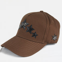 Distressed Brown Baseball Cap with Embroidered Star Emblems