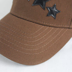 Distressed Brown Baseball Cap with Embroidered Star Emblems