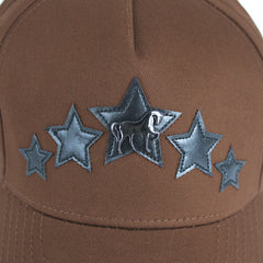 Distressed Brown Baseball Cap with Embroidered Star Emblems