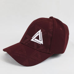 Structured Burgundy Cap with Geometric Logo