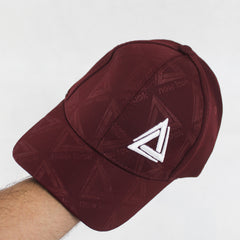 Structured Burgundy Cap with Geometric Logo