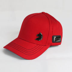 Red Baseball Cap with Black Horse Emblem