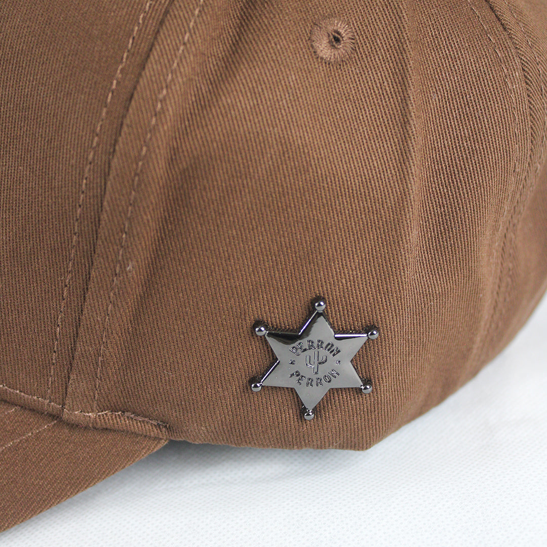 Distressed Brown Baseball Cap with Embroidered Star Emblems