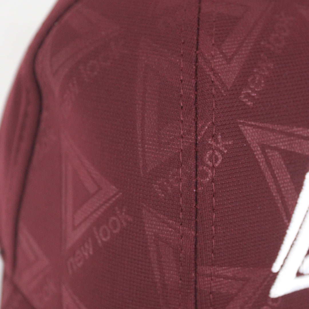 Structured Burgundy Cap with Geometric Logo