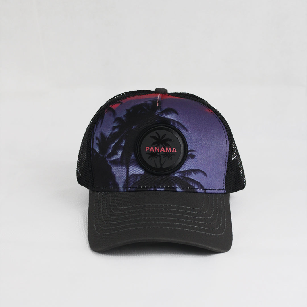 The Midnight Palm  Panama Tropical Trucker Hat