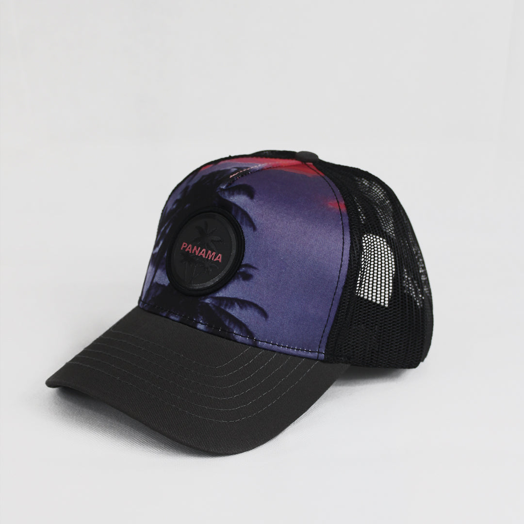 The Midnight Palm  Panama Tropical Trucker Hat